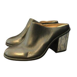 Calvin Klein Womens Black Leather Mules With Snakeskin Block Heel Size 7